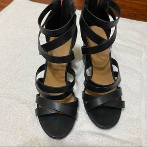Bamboo: Taste-11 black strappy block heels